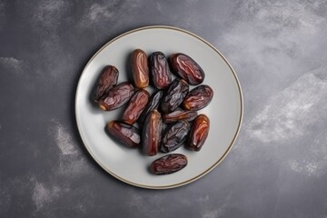 Dates on top of plates on top of clean concrete table