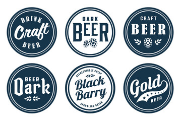 Monochrome beer bierdeckel vector set for design of brew beer in a brewery. The collection vintage bierdeckels for craft brewing