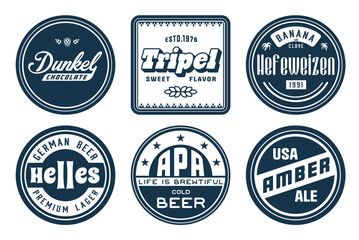 Monochrome collection vintage bierdeckels for craft brewing. Old retro designs for decor of bar and pub. Beer bierdeckel vector set