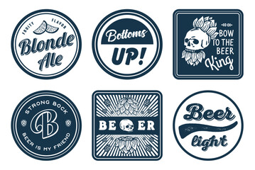 Monochrome collection vintage bierdeckels for craft brewing. Old retro designs for decor of bar and pub. Beer bierdeckel vector set