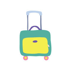 Cartoon Color Travel Suitcase Bag with Handle Baggage Vacation and Tourism Concept Element Flat Design Style. Vector illustration