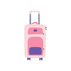 Cartoon Color Pink Travel Suitcase Bag Baggage Vacation and Tourism Concept Element Flat Design Style. Vector illustration