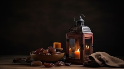 Lantern and dates setup for greeting ramadan or eid