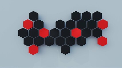 3d rendering of hexagon wall with black and red color for Halloween.