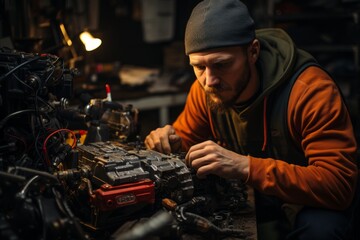 Fototapeta na wymiar Skilled automotive technician repairing an engine, Generative AI