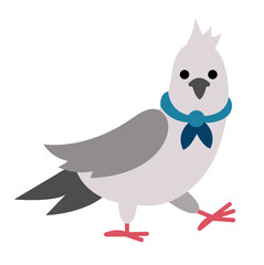 Pigeon in blue scarf. City bird vector illustration. Cute character icon isolated on white background. French symbol picture.