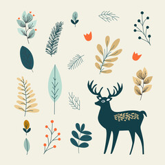 winter christmas set with deer