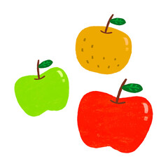 手描き　赤りんごと青りんごと梨のイラスト