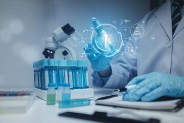 Fototapeta premium The laboratory is used for scientific research to test and research therapeutic vaccines, lab assistants collect blood samples from patients and perform chemical reactions. Laboratory concept.