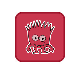Little smiling red microbe in red icon on white background - vector