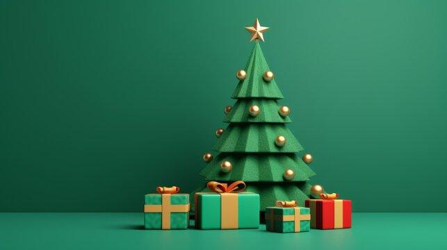 Minimalistic 3D Christmas tree with present boxes