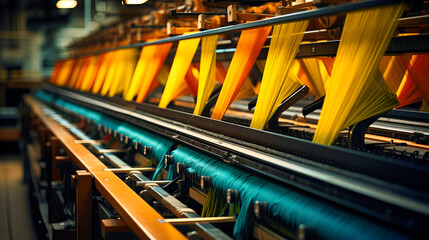 Looms operating in a textile mill - obrazy, fototapety, plakaty