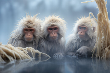 monkeys swimming in the snow