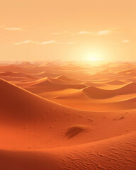 Fototapeta na wymiar The setting sun over the dunes of the hot desert