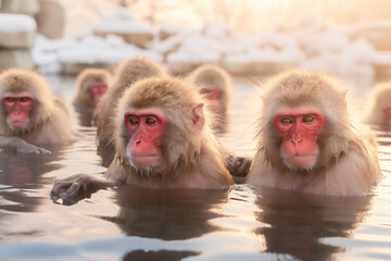 monkeys swimming in the snow