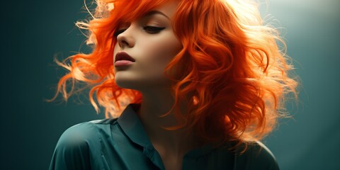 portrait of a modern young woman with crazy red hairstyle