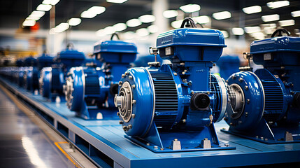 Pumps and motors in a water distribution facility - obrazy, fototapety, plakaty