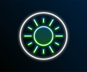Glowing neon line Sun icon isolated on black background. Colorful outline concept. Vector