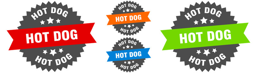 hot dog sign. round ribbon label set. Seal