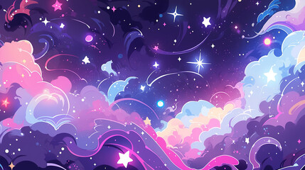 Abstract anime night sky background. AI - obrazy, fototapety, plakaty