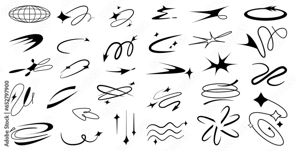 Aufkleber modern minimalist aesthetic y2k line element, trendy linear shapes with stars, geometric forms. vect