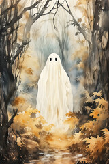 Watercolor Halloween Ghost Digital Papers, Halloween Backgrounds, Ghost Clipart, Halloween Junk Journal Kit, Halloween Journal Digital Paper