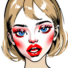 Fototapeta premium Beautiful girl face with red lips.