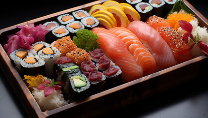 Freshness and cultures on a plate, sushi collection for lunch generated by AI
