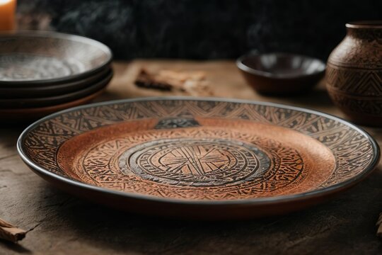 Vintage clay sish on rustic wooden table