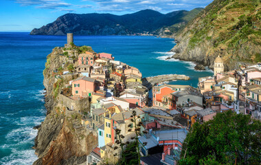 Vernazza village on Mediterranean sea coast, Cinque Terre, Liguria, Italy