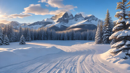 Beautiful winter panorama with fresh powder snow.