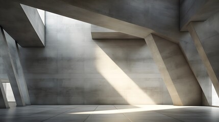 Abstract architecture background, empty rough concrete interior with diagonal columns. - obrazy, fototapety, plakaty