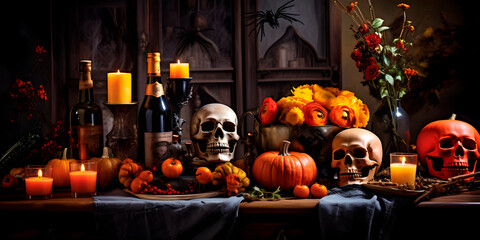 Beautiful colorful halloween themed table decoration