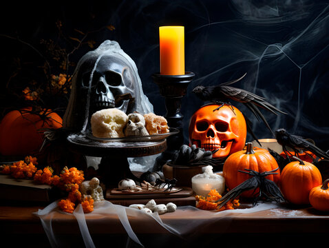 Beautiful colorful halloween themed table decoration