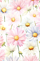Fototapeta premium Floral texture pattern on seamless watercolor cloth. Abstract flower background