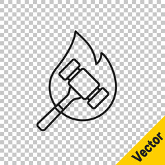 Black line Auction hammer icon isolated on transparent background. Gavel - hammer of judge or auctioneer. Bidding process, deal done. Auction bidding. Vector