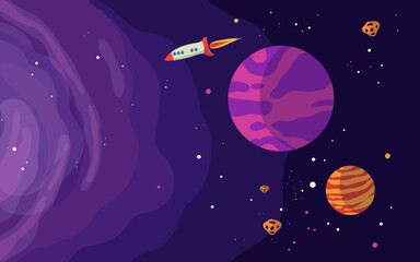 vector hand drawn galaxy background with planet star and asteroids © badrus