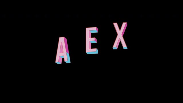 Bright letters jump merrily in the inscription AEX World stock index. Retro. Alpha channel black. Looped from frame 120 to 240, Alpha BW at the end