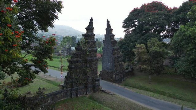 Drone shot of Handara Gate in Bali island, Indonesia