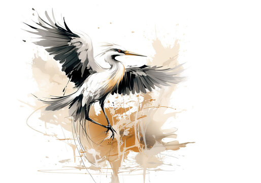Image of beautiful watercolor painting of an egret. Bird, Wildlife Animals, Illustration, Generative AI.