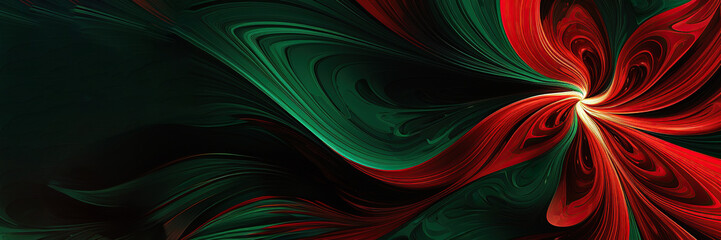 Abstract background in red green colours , waves shapes , Christmas festive banner, copy space
