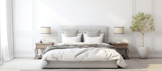 Cozy and elegant bedroom with a comfortable bed