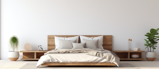 Fototapeta na wymiar Contemporary minimalistic bedroom with a comfy bed stylishly designed