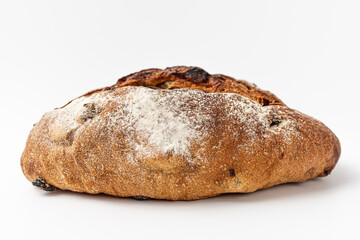 Pain de campagne with figs on white background