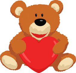 Cute teddy with valentine. Fun toy bear vector illustration