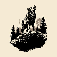 A wolf howls on the edge of a cliff. © dobrograph