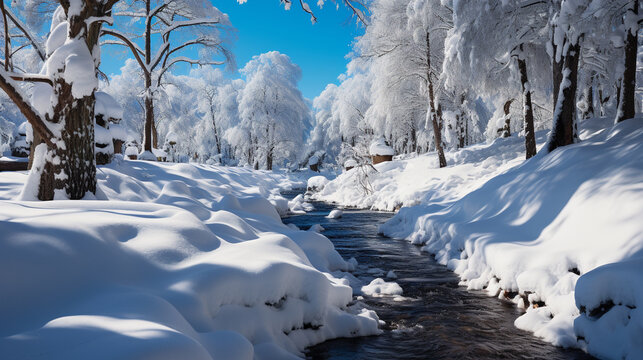 Snow-covered trees HD 8K wallpaper Stock Photographic Image