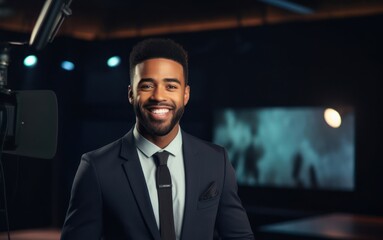 Black Man Journalist Professional Job Expertise Workplace Background Generative AI