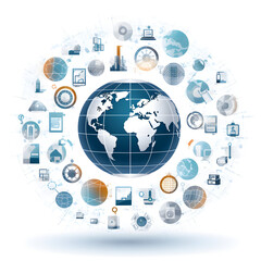 Vibrant Globe Encircled by Icons Representing Cities, Landmarks, and Cultural Symbols, Capturing the Essence of Global Connectivity and Diversity