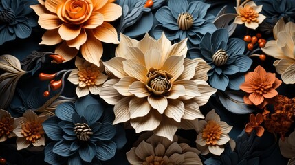 Fototapeta premium A vivid bouquet of vibrant petals dances atop a stark black surface, beckoning the viewer to marvel at the beauty of nature and its endless capacity for captivating creation